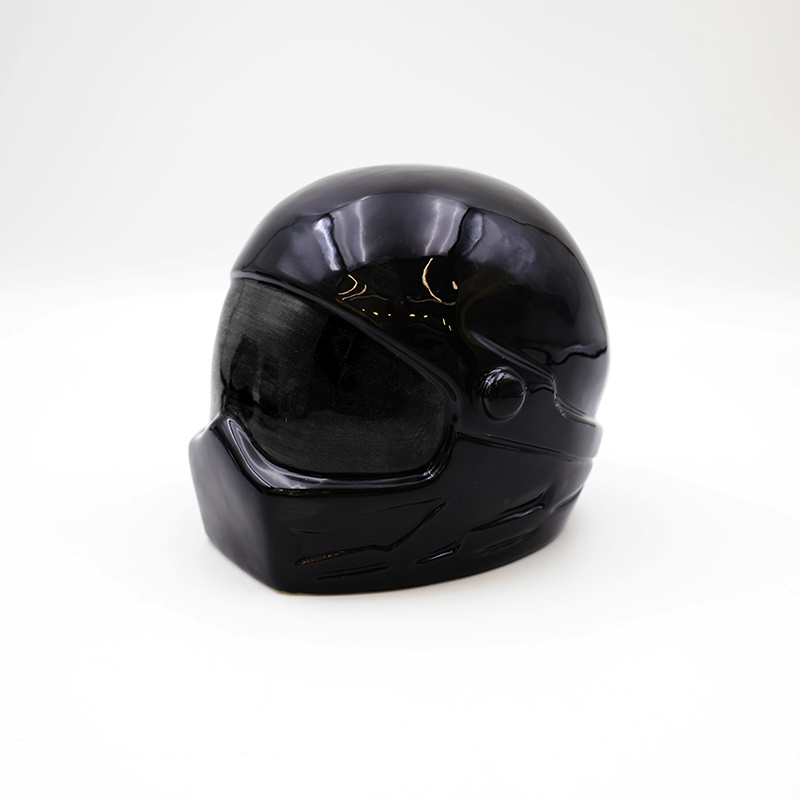 OEM Adult cremation urns for ashes custom medium size motorcycle helmet tribute to any motorcycle theme black ceramic urn