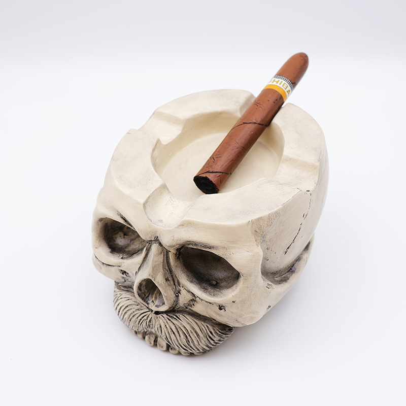 Logo custom unique design resin whiskers with skull cigar ashtray wholesale handmade ash tray smoking accessory