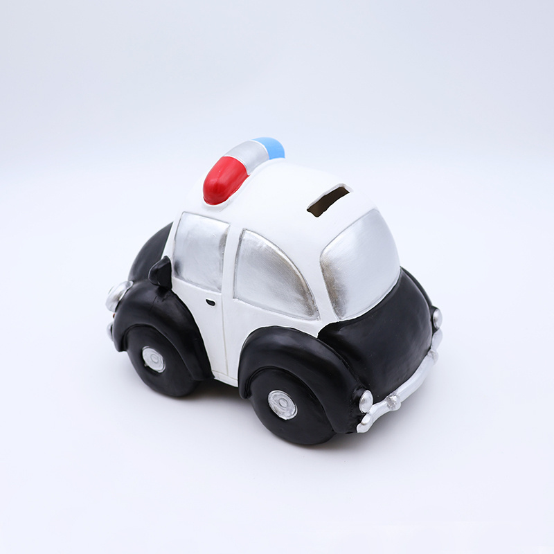 Wholesale custom craft kids for birthday gift piggy banks resin police car shaped money and coin piggy banks