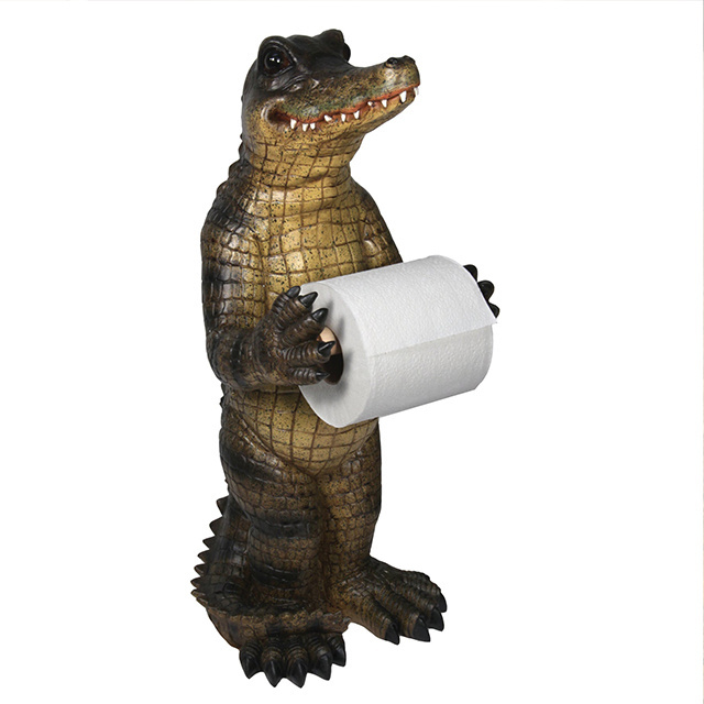 OEM Custom unique animal crocodile design tissue paper roll towel holder home 3D resin standing alligator toilet paper holder