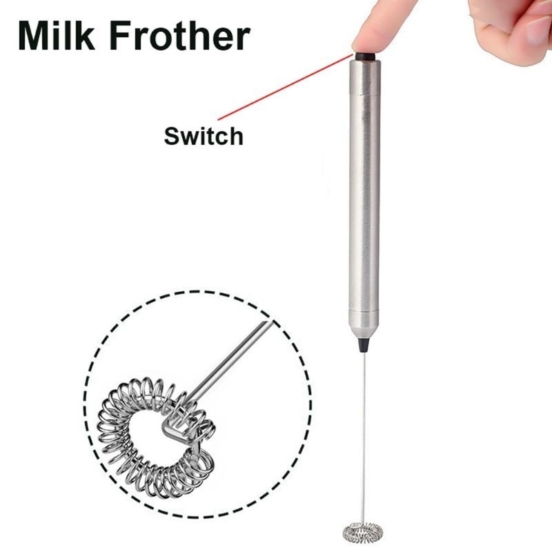 Wholesale Battery Operated Electric Whisk Coffee Matcha Frothing Wand Stainless Steel Automatic HandHeld Milk Frother