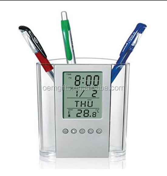 Unionpromo custom crystal pen holder with digital clock