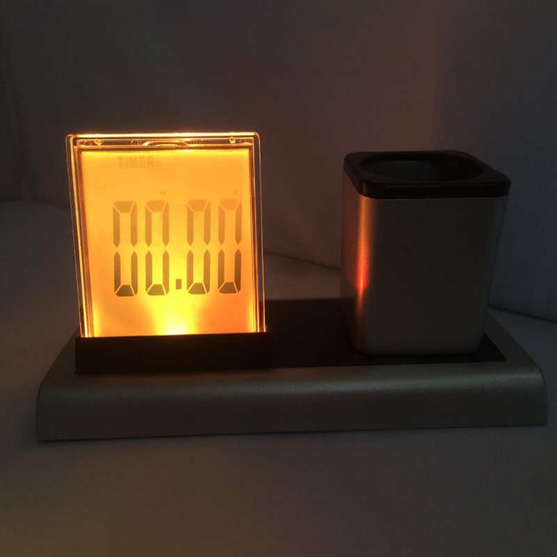 Unionpromo custom 7 colors plastic pen holder with digital clock