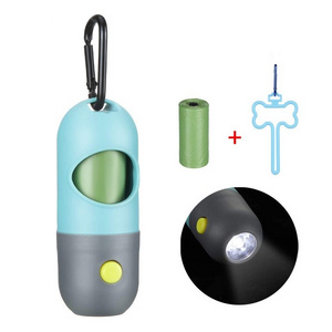 Dog Poop Bag Dispenser With Safe LED Flashlight and 1 Rolls Leak-Proof Doggy Poop Waste Bags