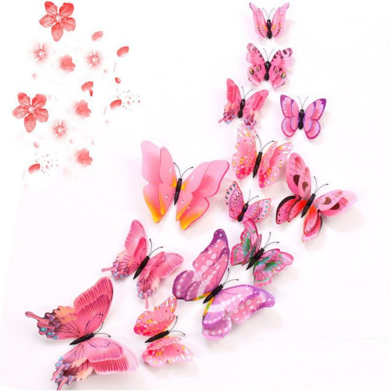 Unionpromo 12 pcs/set pvc custom room decor 3d butterfly wall stickers