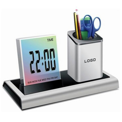 Unionpromo custom 7 colors plastic pen holder with digital clock