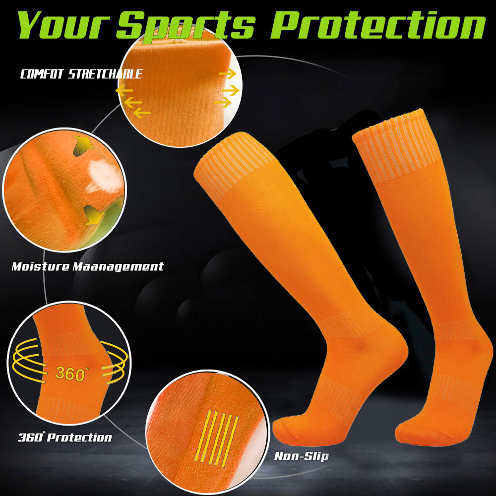 Breathable Sweat Boys Girls Sport Soccer Football Plain Long Socks Over Knee Cotton/Polyester Socks non slip Soccer Socks