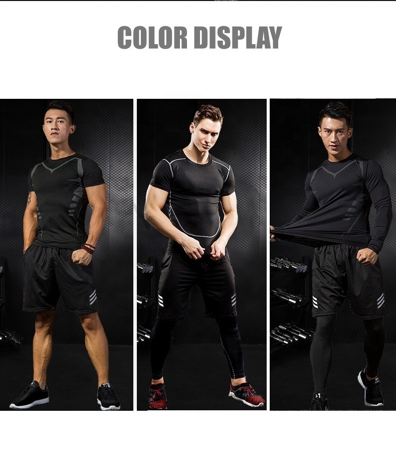 Custom men fitness clothing quick dry compression gym fitness sets men mens compression shirts Athletic Fitness clothing