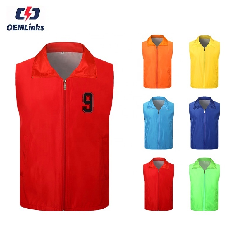 Custom breathable advertising vest Polyester football Vest Mesh Soccer Bibs Volunteers worker vest with zipper