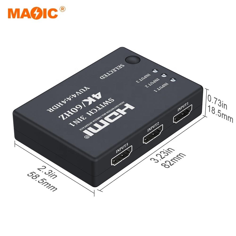 3 Port HDMI Switch 4K 60Hz Multiviewer HDMI 2.0 Switcher 3X1