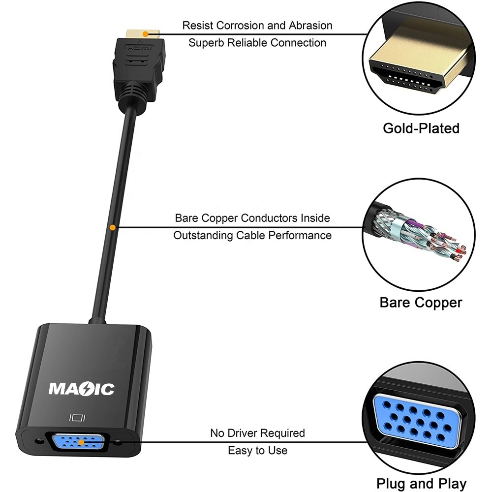 High Quality HDMI male to VGA female Adaptor 1080p Hdtv Hdmi to Vga Adapter Converter Cable