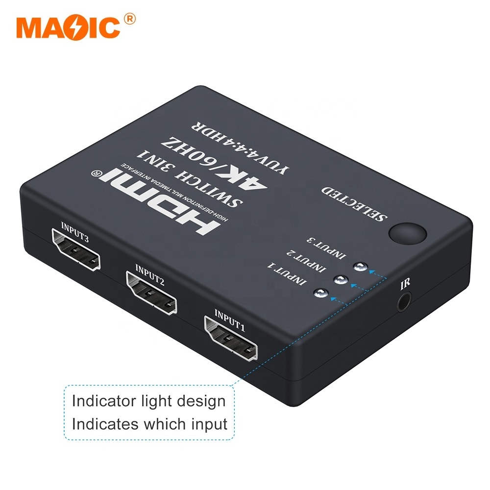 3 Port HDMI Switch 4K 60Hz Multiviewer HDMI 2.0 Switcher 3X1