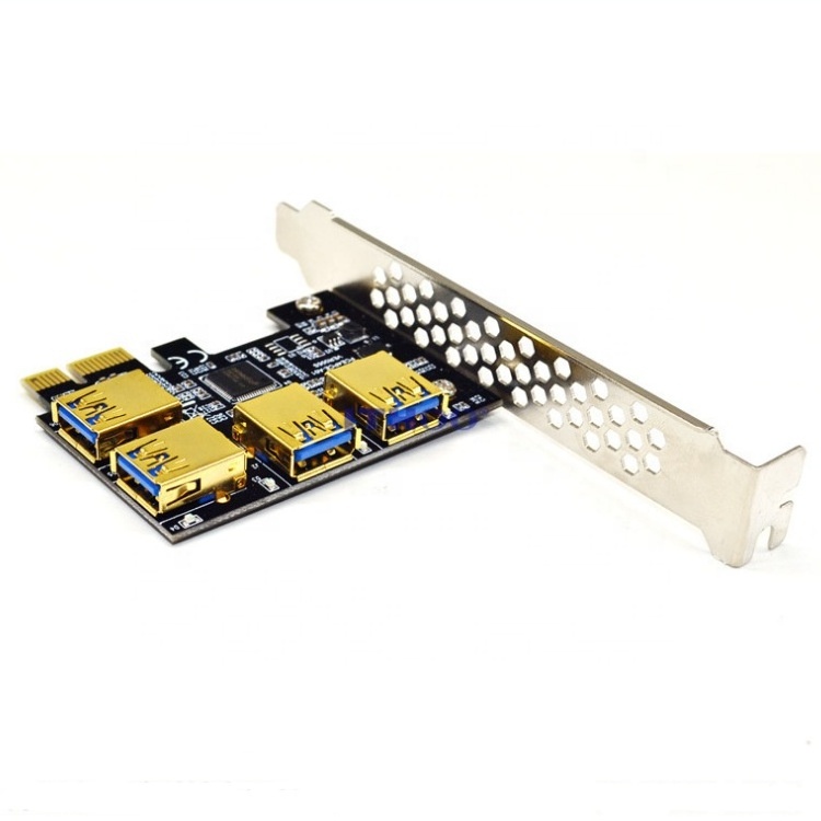 Pci-e 1x Riser Card PCIe 1 To 4 Usb 3.0 Port Slot Expansion Card Adapter Multiplier 1 to 4 Pcie Splitter For GPU Graphics Cards