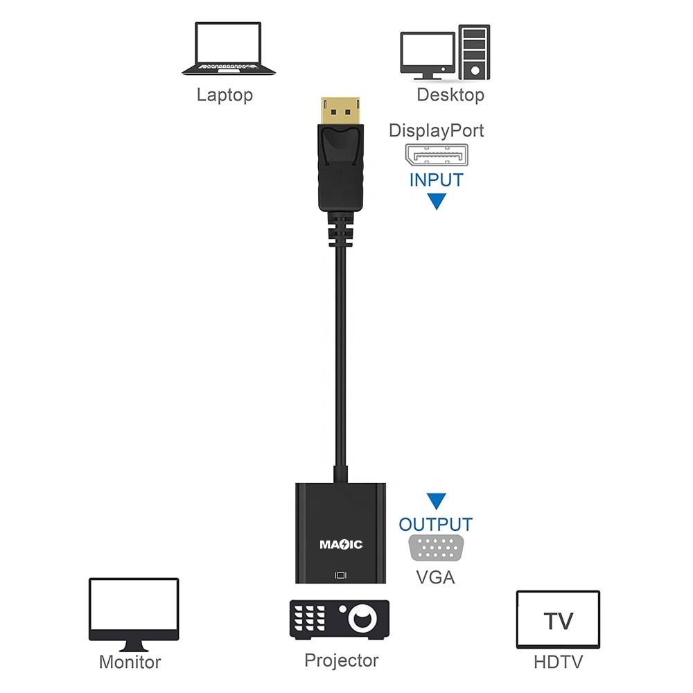 1080p Gold Plated Display Port Male To Vga Female 15pin Converter Cable Displayport Dp To Vga Adapter