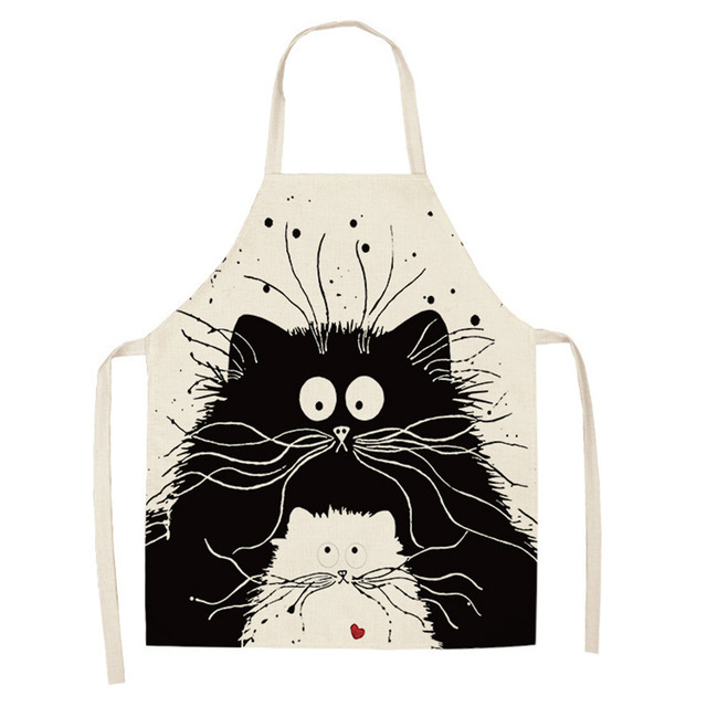 Kitchen Baking Accessories Cooking Apron Cute Cat Printed Home Sleeveless Cotton Linen Aprons