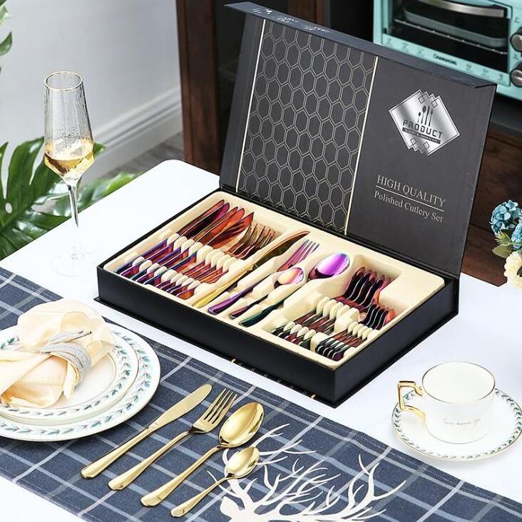 Promo hot sale cutlery wholesale stainless steel cutlery 24 pieces gold cutlery set