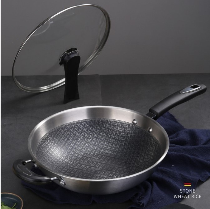 Promo kitchenware smokeless pan health preserving cookware 304 stainless steel non-stick wok