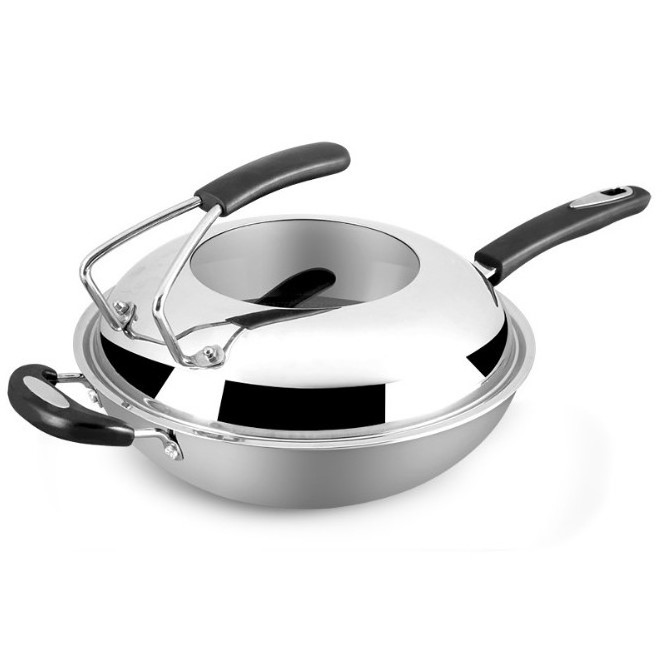 Promo kitchenware smokeless pan health preserving cookware 304 stainless steel non-stick wok