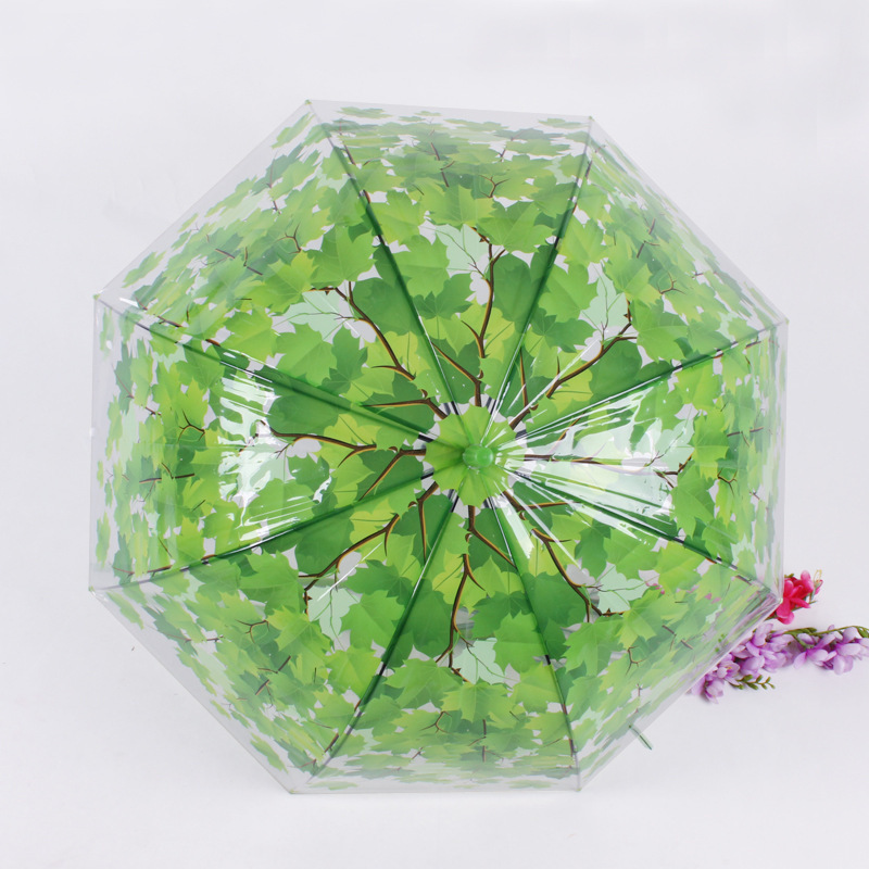 green leaf PVC transparent umbrella  environmental protection straight umbrella