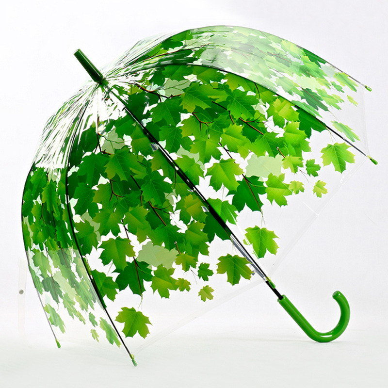 green leaf PVC transparent umbrella  environmental protection straight umbrella