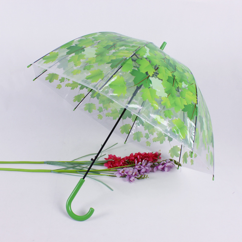 green leaf PVC transparent umbrella  environmental protection straight umbrella