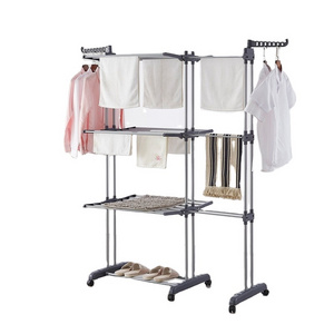 Round pipe rotating shop display telescopic vertical iron towel folding clothes drying rack extended