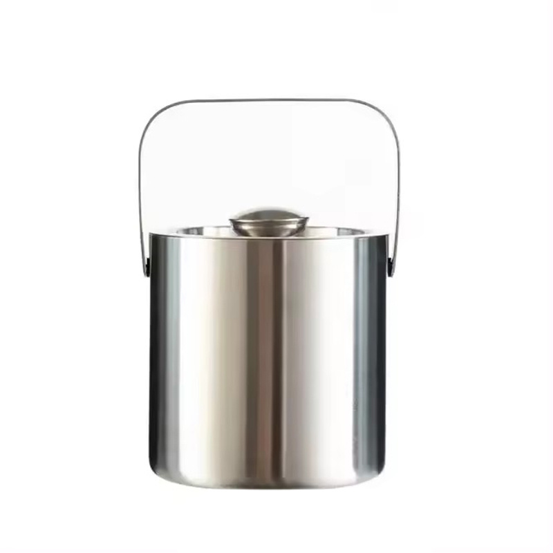 1.3 Liter Metal Stainless Steel Double Wall Ice Bucket Wine Cooler Bottle Chiller With Handle And Lid