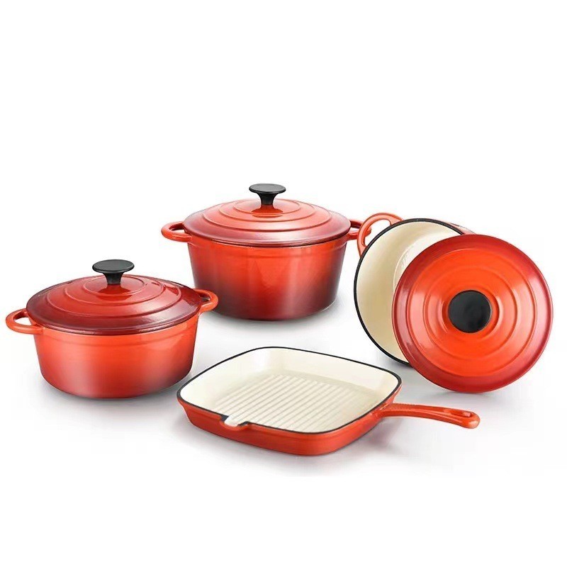 Colors Double ears handle stock pot saucepan enamel non-stick pan cooking Cast iron enamel pot set