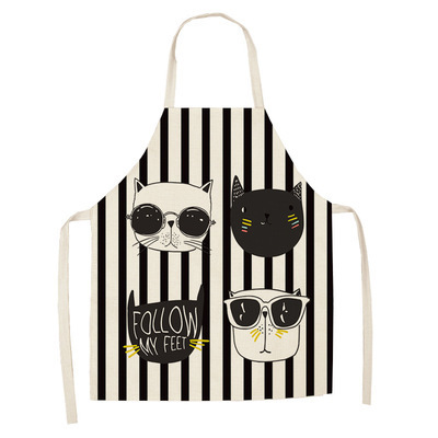 In Stock Kitchen Apron Cute Cartoon Cat Printed Sleeveless Cotton Linen Aprons for Men Women