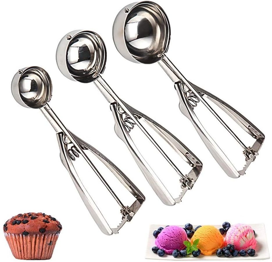 Promo top seller eco-friendly ice cream scoop Cookie Scoop for Baking 3pcs Stainless Steel Ice Cream Scoop Set