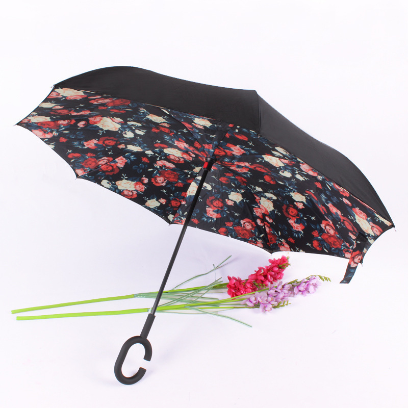 Windproof promotion reverse umbrella with c handle Inverted Umbrella