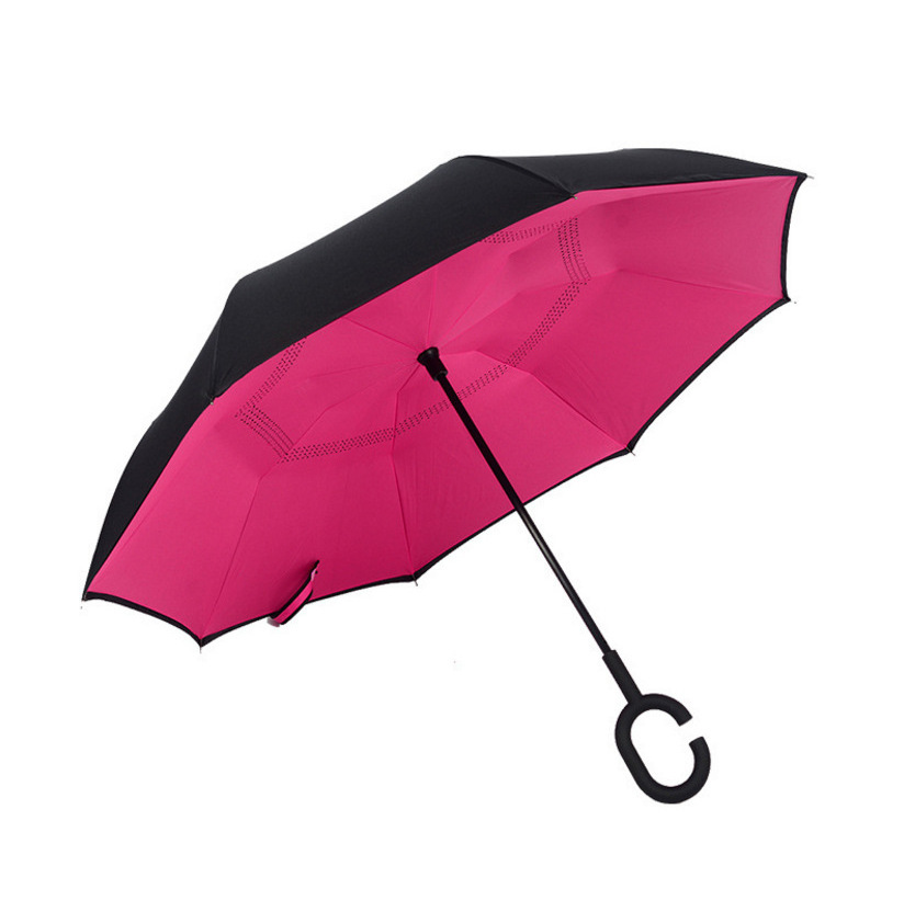 Windproof Reverse Folding Double Layer Inverted Umbrella With C-Hook Hand