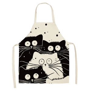 Kitchen Baking Accessories Cooking Apron Cute Cat Printed Home Sleeveless Cotton Linen Aprons