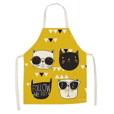 In Stock Kitchen Apron Cute Cartoon Cat Printed Sleeveless Cotton Linen Aprons for Men Women