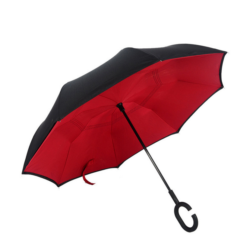 Windproof Reverse Folding Double Layer Inverted Umbrella With C-Hook Hand