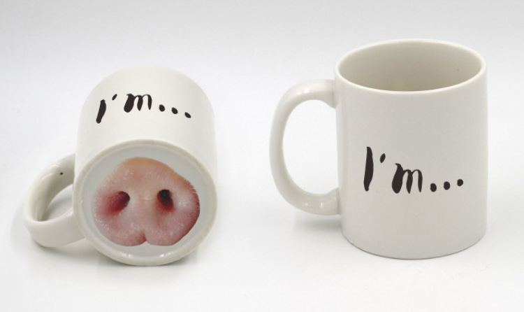 Promo top seller nose ceramic mugs with smile face Creative ceramic mug nose mug