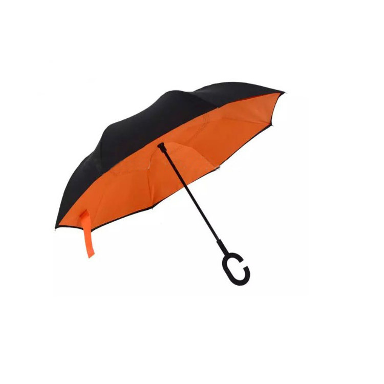 Windproof Reverse Folding Double Layer Inverted Umbrella With C-Hook Hand