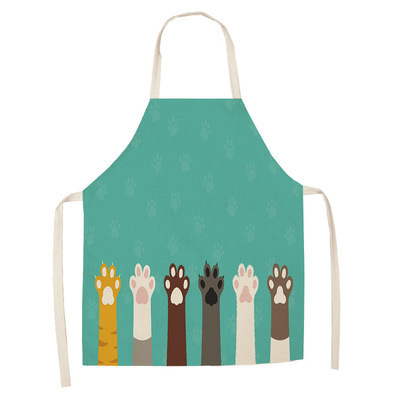 In Stock Kitchen Apron Cute Cartoon Cat Printed Sleeveless Cotton Linen Aprons for Men Women