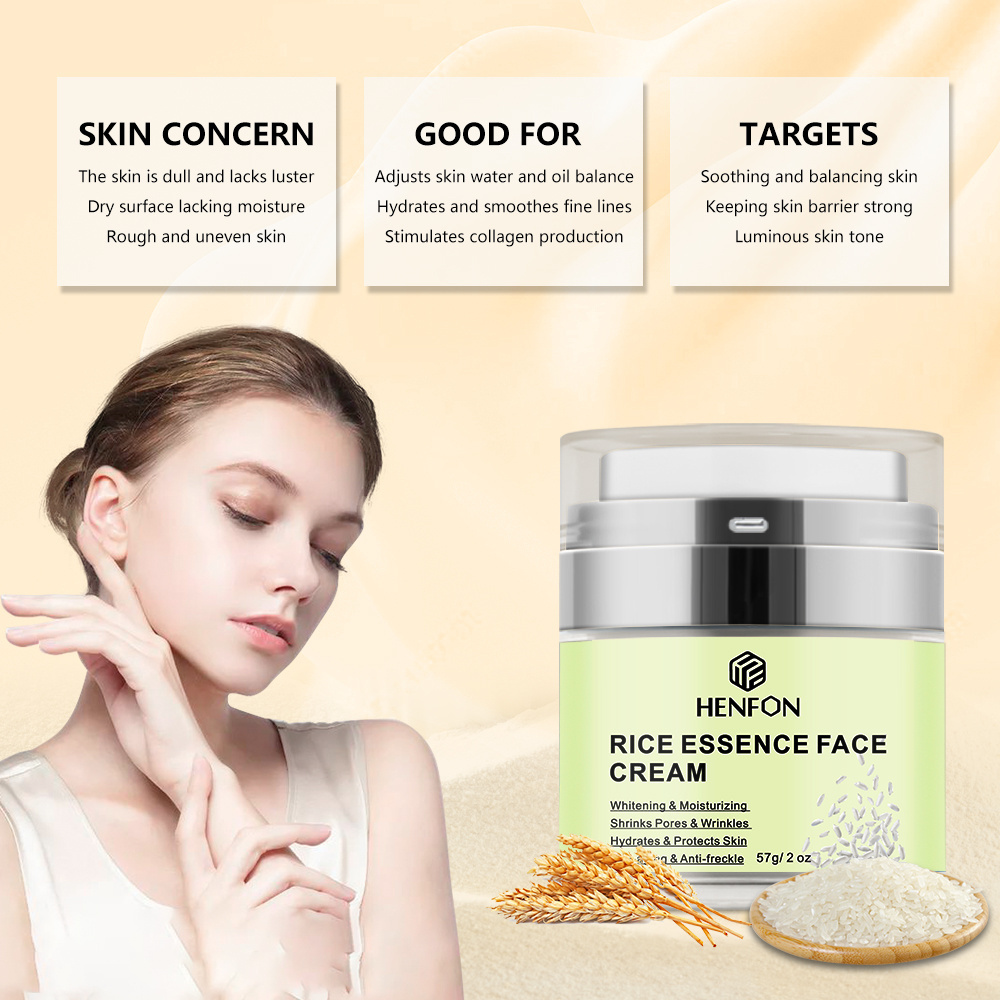 Private Label Rice Essence Face Cream Natural White Rice Whitening Moisturizing Anti Wrinkle Rice Face Cream For Face