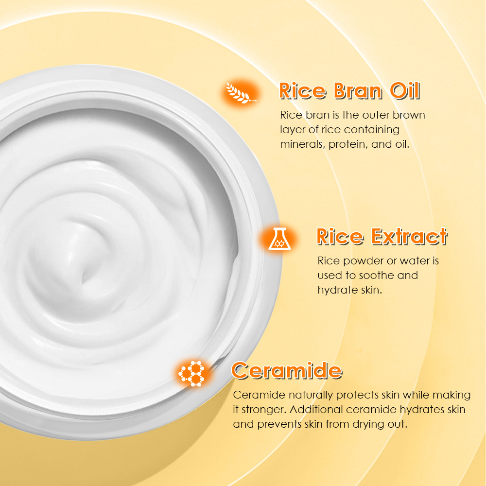 Private Label Rice Essence Face Cream Natural White Rice Whitening Moisturizing Anti Wrinkle Rice Face Cream For Face