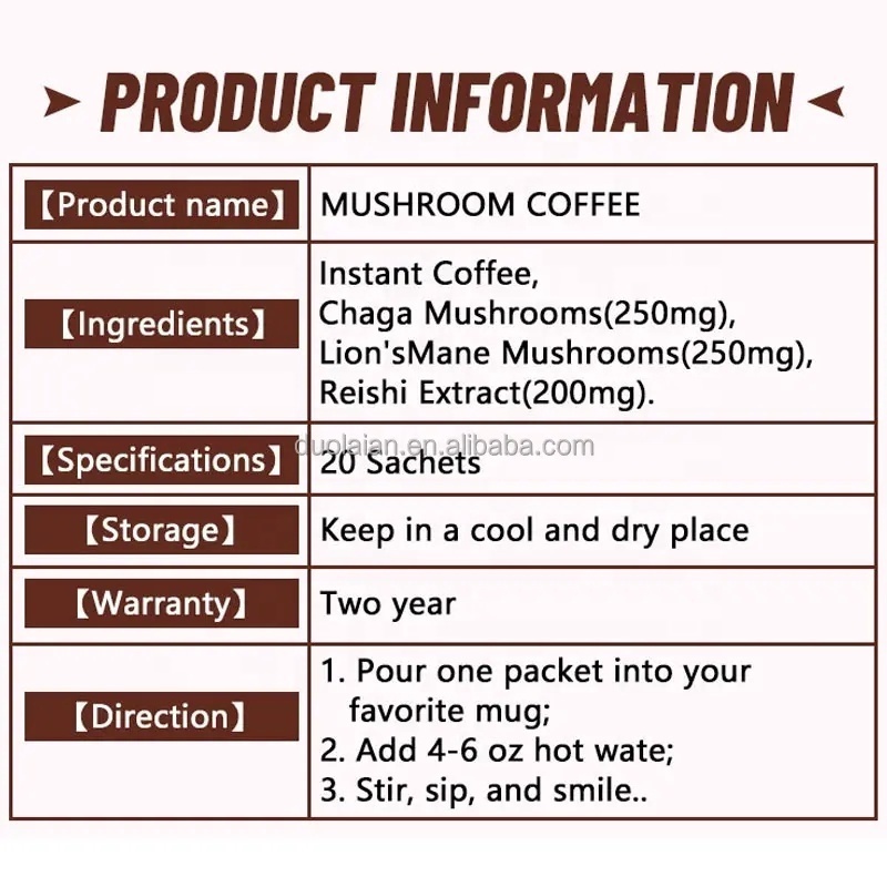 Daynee Ganoderma Coffee Black Instant Mushroom Coffee Extract Powder Organic Lions Mane Mushroom Coffee