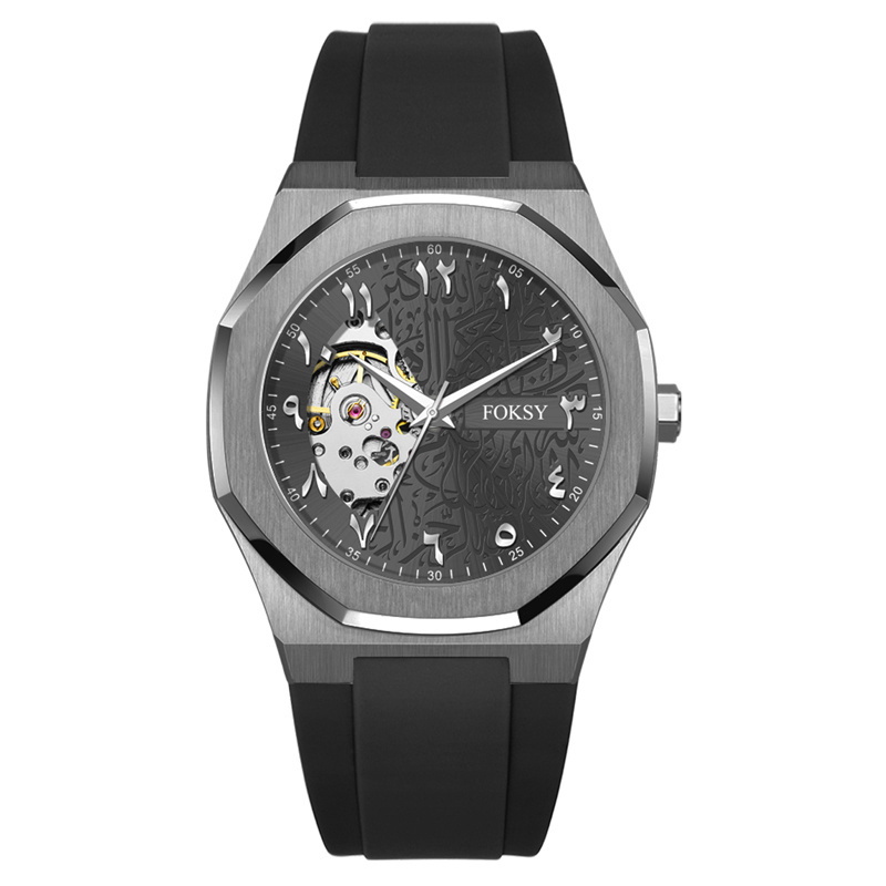 Private Label Luxury Rubber Strap Alloy Case Automatic Mechanical Men Reversible Watch Fashion