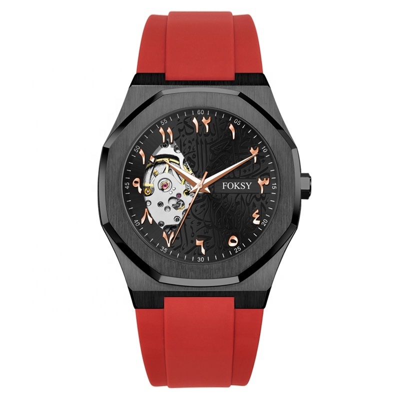 Private Label Luxury Rubber Strap Alloy Case Automatic Mechanical Men Reversible Watch Fashion