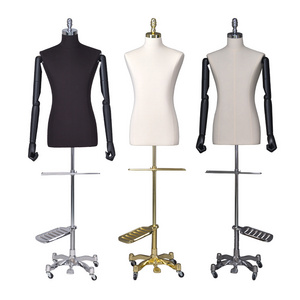 Head Cover and Silver Plated Gold Mannequins Fabric Dummy with Wooden Arms Half Body Wrap Male and Female Clothes Window Display