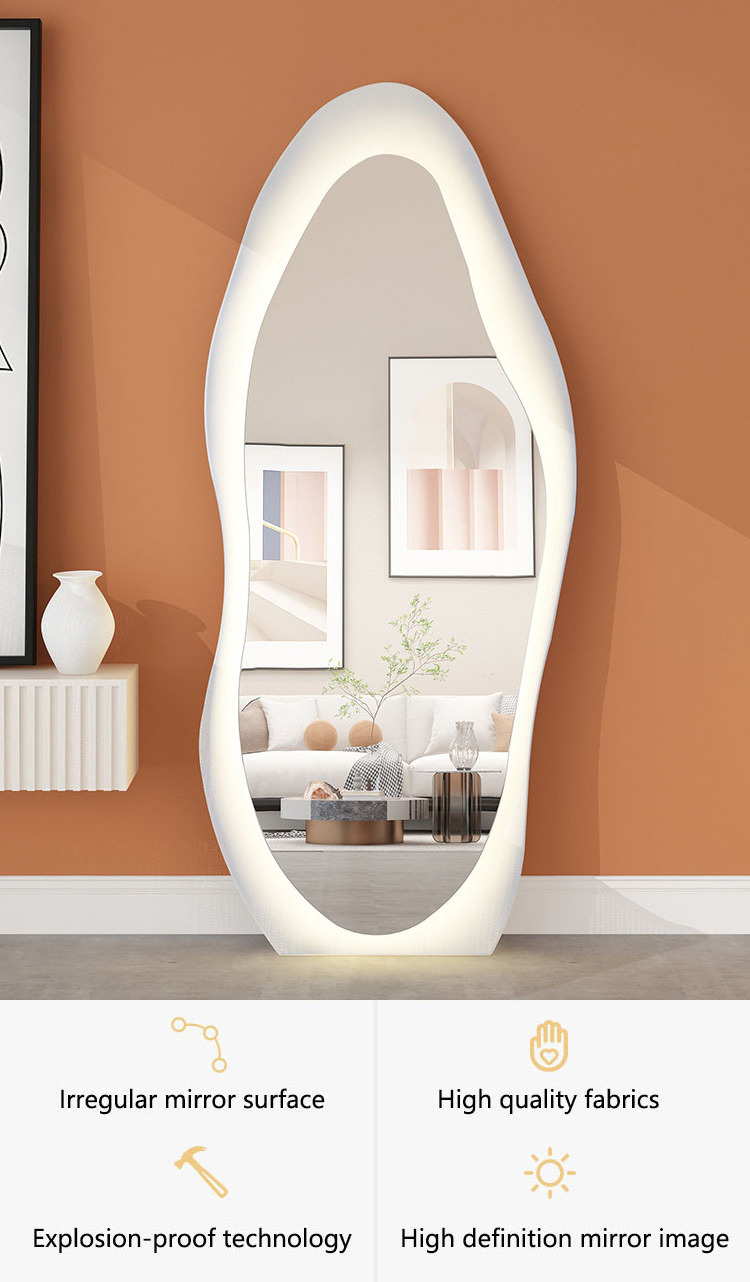 Standing Mirror Led full Body Arch Wedding Wall Wave Irregular Lights Floor Mirrors Full Length Large Size