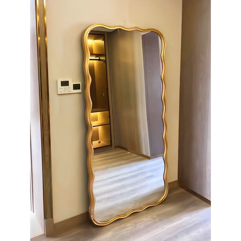 Antique Decorative Wave Floor Wall Mirrors Large Gold Wood Standing Decoration Glass Extra Modern Wooden Mirror Frame Design