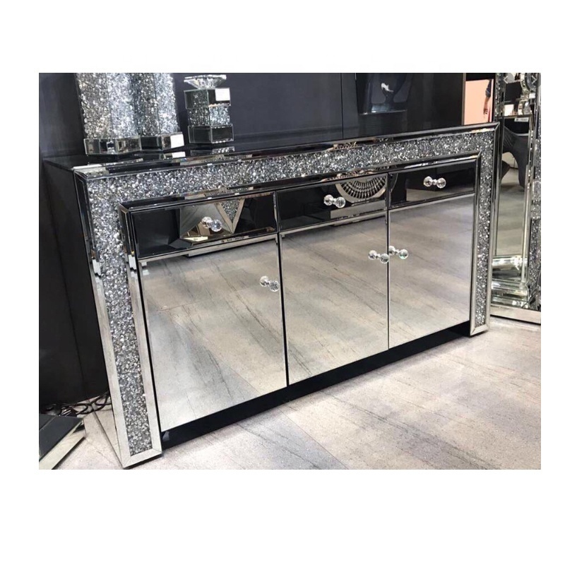 Custom high - quality fashion crystal mirrored buffet crushed diamond furniture mirrored