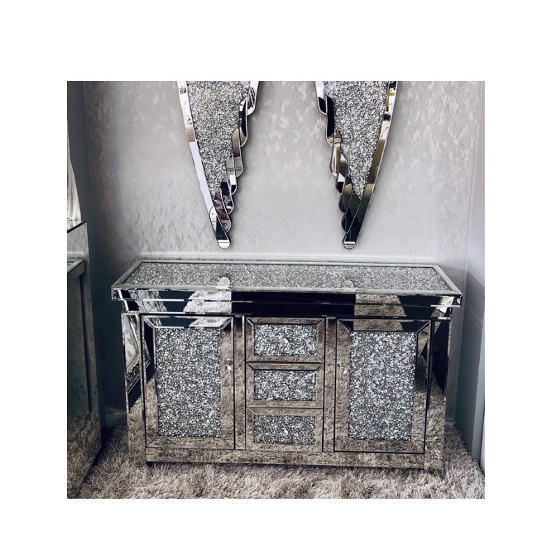 Custom high - quality fashion crystal mirrored buffet crushed diamond furniture mirrored