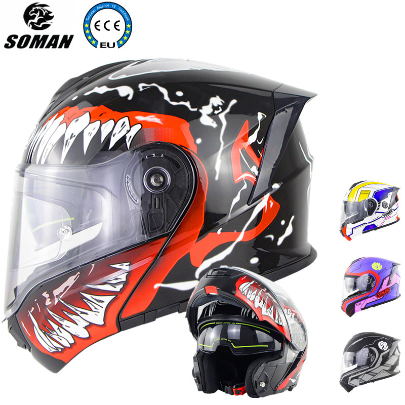 SOMAN SM965 Motorcycle Helmets Dual Lens Flip up Casco with Big Vents Cool Fashion Helmet  For Approved Bluetooth