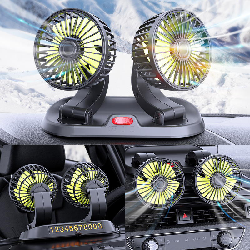 Hot selling adjustable powerful double headed vehicle radiator fan 5V 12v 24V car cooling fan